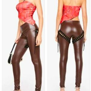Ktoö Faux Leather Pants Sz Large Gothic Bikercore Cutout Lace-up Rave Rocker